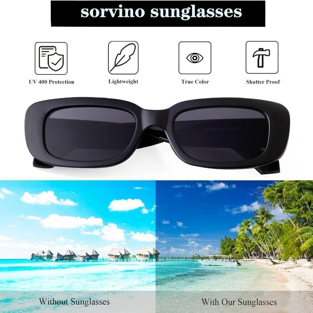 Rectangle Sunglasses for Women Men Vintage Black Retro 90s Fashion Square Frame - Picture 7 of 9